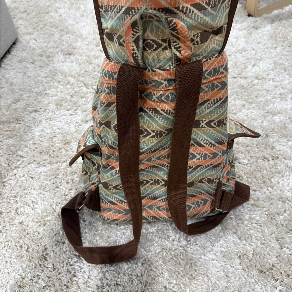 Santa Fe Aztec Patterned Backpack with Brown Accents - Picture 3 of 3